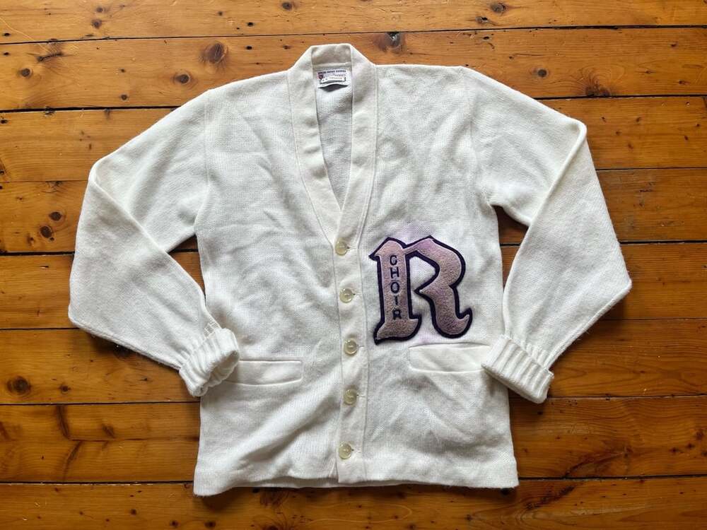 Fast-Tenn Vintage 70s Choir Award Cardigan Sweater White
